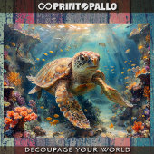 Loggerhead sea turtle diving in reef - Decoupage Inpakpapier Vel