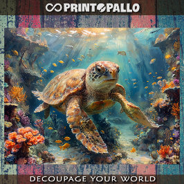 Loggerhead sea turtle diving in reef - Decoupage Inpakpapier Vel