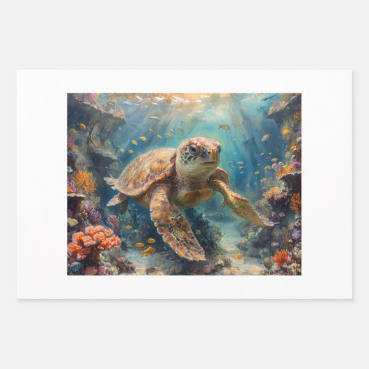Loggerhead sea turtle diving in reef - Decoupage Inpakpapier Vel (Voorkant 2)