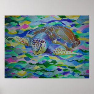 Loggerhead Turtle Colorful Art Poster