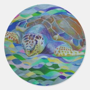 Loggerhead Turtle Colorful Art Ronde Sticker
