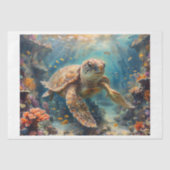 Loggerhead zee schildpad duiken in het rif - tissuepapier (Voorkant)