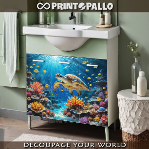 Loggerhead zee schildpad duiken in rif en koralen tissuepapier