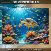 Loggerhead zee schildpad duiken in rif en koralen tissuepapier