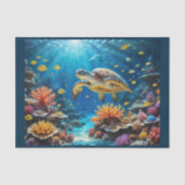 Loggerhead zee schildpad duiken in rif en koralen tissuepapier (Voorkant)