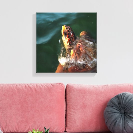 Loggerhead Zee Turtle Artistic Portret Canvas Afdruk (Insitu (Woonkamer))