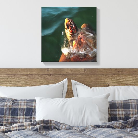 Loggerhead Zee Turtle Artistic Portret Canvas Afdruk (Insitu (Slaapkamer))