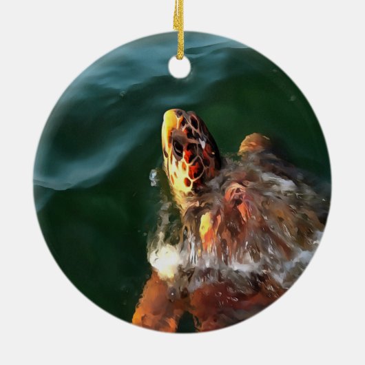 Loggerhead Zee Turtle Artistic Portret Keramisch Ornament (Achterkant)