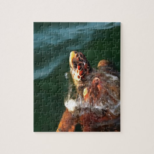 Loggerhead Zee Turtle Artistic Portret Legpuzzel (Verticaal)