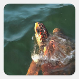 Loggerhead Zee Turtle Artistic Portret Vierkante Sticker