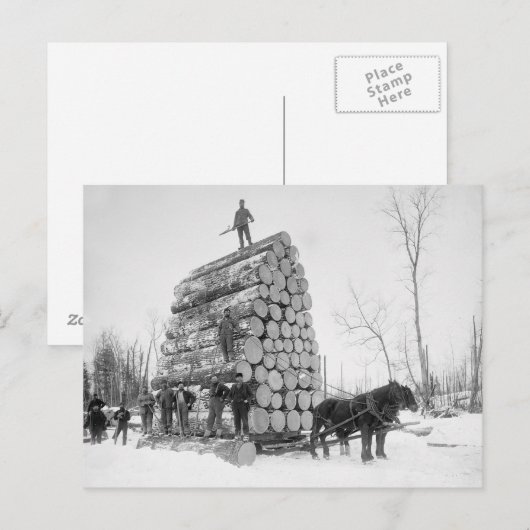 Loggers op het werk, 1890 briefkaart (Voorkant / Achterkant)