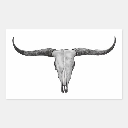 Loghorn Steer Bull Skull Rechthoekige Sticker (Voorkant)