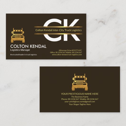Logistiek monogram Gold Border Placard Trucker Visitekaartje (Voorkant / Achterkant)