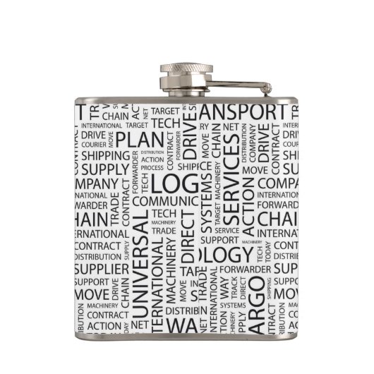 LOGISTIEK patroon met woorden Heupfles (Achterkant)