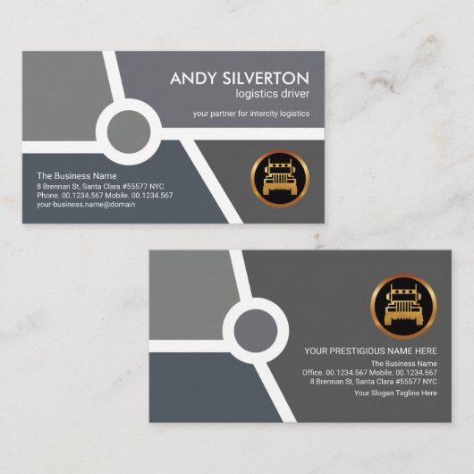 Logistiek stuurprogramma grijs monochrome topograf visitekaartje (Voorkant / Achterkant)