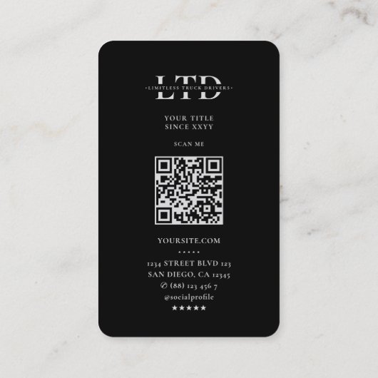 Logistieke vrachtwagenchauffeur Elegant Zwart Zilv Visitekaartje (Achterkant)