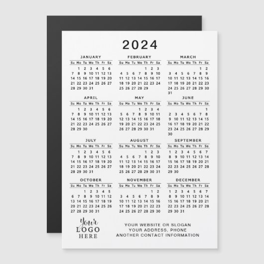 Logo 2024 Magnetische Kalender Promotie Wit Zwart (Voorkant / Achterkant)