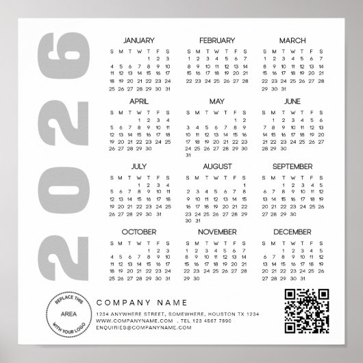 Logo 2026 Kalender QR Code Bedrijfsnaam Poster (Voorkant)