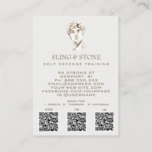 *~* Logo 3 QR - Mythologie DAVID AP45 Griekse God Visitekaartje (Achterkant)