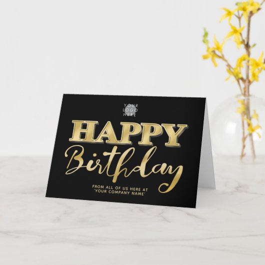 Logo 3d Gold Lettering Business Birthday Black Kaart (Gele Bloem)