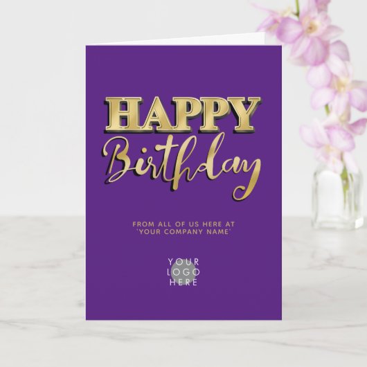 Logo 3d Gold Lettering Business Birthday Paars Kaart (Orchidee)