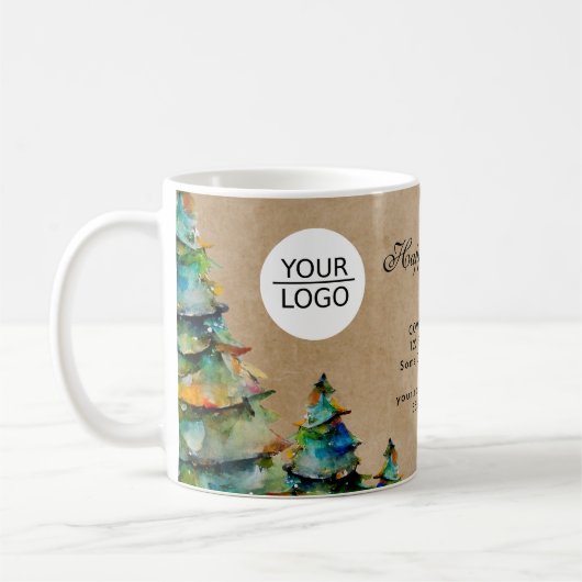 Logo Aangepaste tekst toevoegen Kerstbomen Promoti Koffiemok (Links)