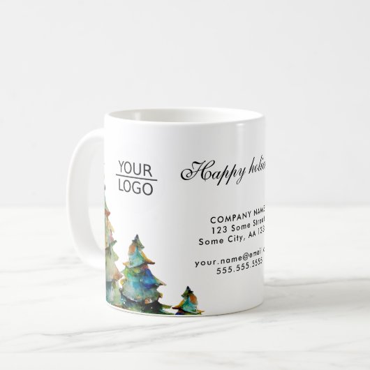 Logo Aangepaste tekst toevoegen Kerstbomen Promoti Koffiemok (Voorkant links)