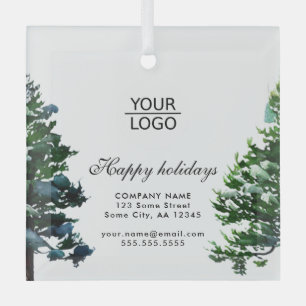 Logo Aangepaste tekst toevoegen Snow Winter Tree P Glas Ornament