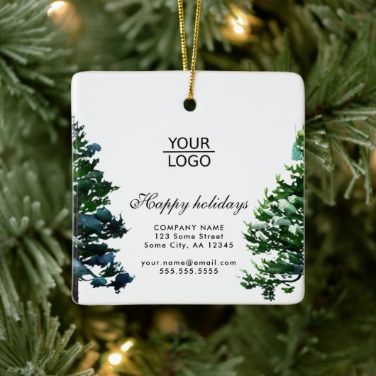 Logo Aangepaste tekst toevoegen Snow Winter Tree P Keramisch Ornament (Boom)
