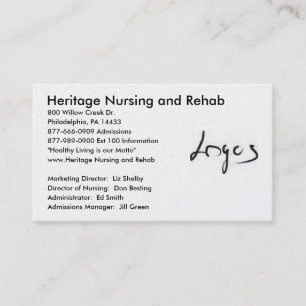 Logo Afbeelding, Heritage Nursing and Rehab, 800 . Visitekaartje
