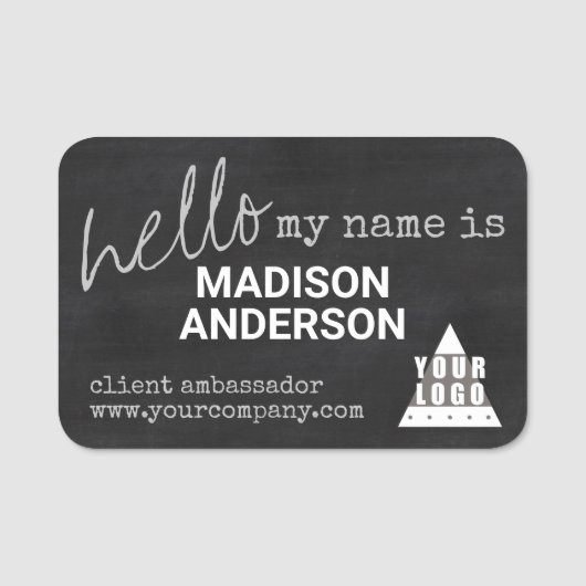 Logo-alkbordtypografie HALLO herbruikbaar Naamplaatje (Voorkant)