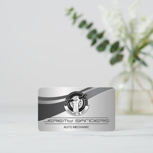 Logo Auto Car Reparatie | Monteur in Dienst Visitekaartje (Staand voorkant)