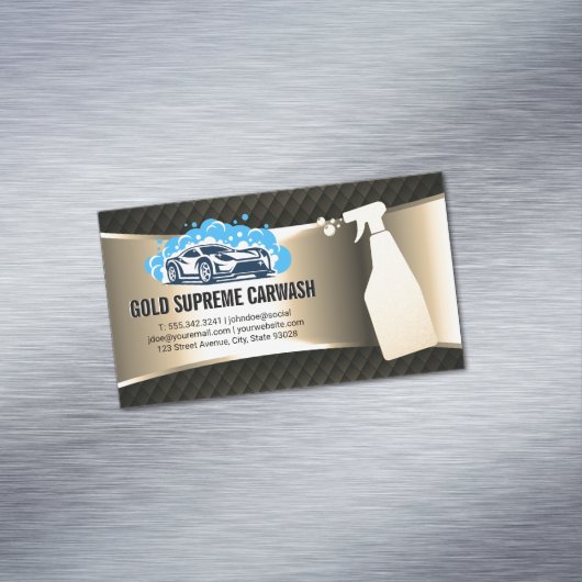 Logo Autowasstraat | Schoonmaakdienst Goud Metaal Magnetisch Visitekaartje (Voorbeeld)