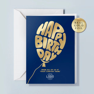 Logo Ballon Blau Bedrijfs Gouden Folie Verjaardags Feestdagenkaart