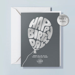 Logo Ballon Grijs Zakelijk Zilver Folie Verjaardag Feestdagenkaart