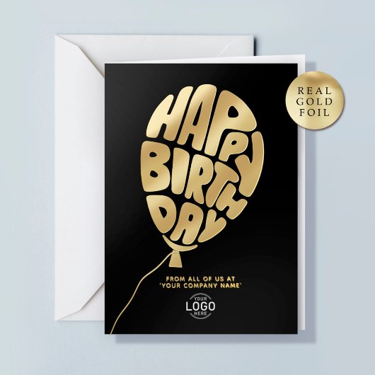 Logo Balloon Black Corporate Foil Birthday Card Folie Feestdagenkaart