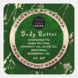Logo Balm Butter Cosmetic Gold Lijst Green Vierkante Sticker