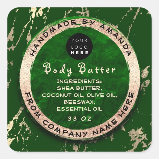 Logo Balm Butter Cosmetic Gold Lijst Green Vierkante Sticker (Voorkant)