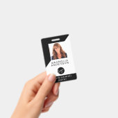 Logo Barcode Black White Modern Employee ID Badge (Handheld)