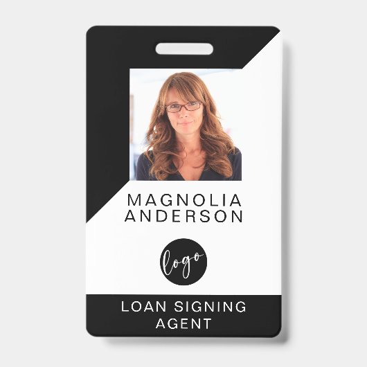 Logo Barcode Black White Modern Employee ID Badge (Front)