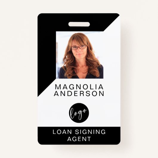 Logo Barcode Black White Modern Employee ID Badge (Voorkant)