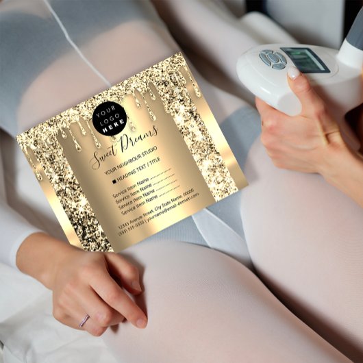 Logo Beauty Makeup Nails Price List Gold Glitter Flyer