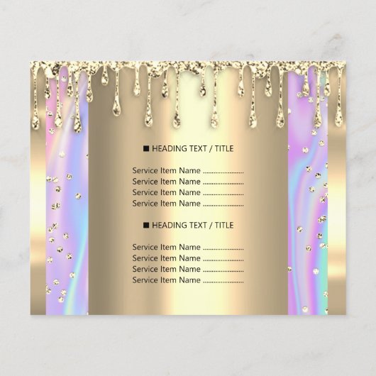 Logo Beauty Makeup Nails Price List Gold Holograaf Flyer (Achterkant)
