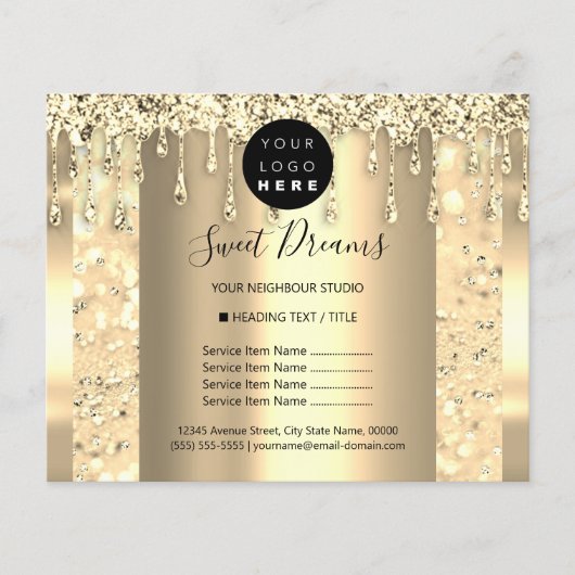 Logo Beauty Makeup Nails Price List Gold Lux Flyer (Voorkant)