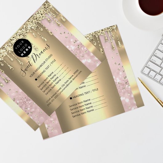 Logo Beauty Makeup Nails Price List Gold Pink Flyer
