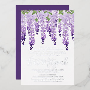 Logo Bedrijf Bat Mitzvah Waterverf Wisteria Folie Uitnodiging