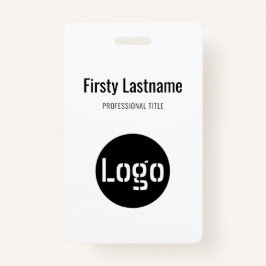 Logo bedrijf met eerste en laatste naambalkcode badge