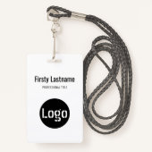 Logo bedrijf met eerste en laatste naambalkcode badge (Voorkant met draagriem)