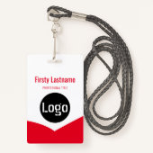 Logo bedrijf met eerste en laatste naambalkcode badge (Voorkant met draagriem)