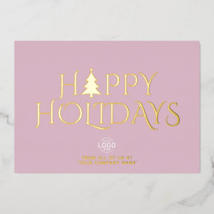 Logo Bedrijfs Elegant Roze Kerst Gelukkig Folie Feestdagenkaart